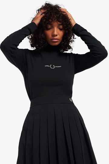 Fred Perry Branded Roll Neck Naisten T Paidat Mustat | FI 1020PJJQ
